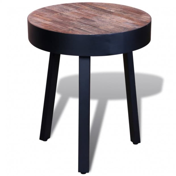 End Table Round Reclaimed Teak Wood Image 2