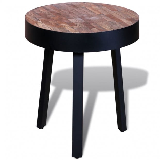 End Table Round Reclaimed Teak Wood Image 3