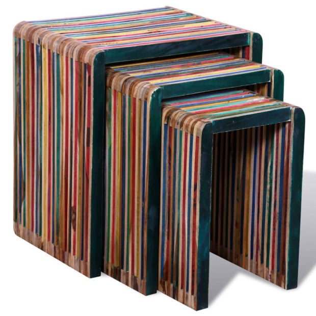 Nesting Table Set 3 Pieces Colourful Reclaimed Teak Image 3