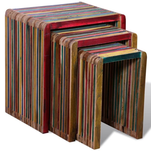 Nesting Table Set 3 Pieces Colourful Reclaimed Teak Image 4