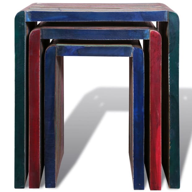 Nesting Table Set 3 Pieces Colourful Reclaimed Teak Image 6