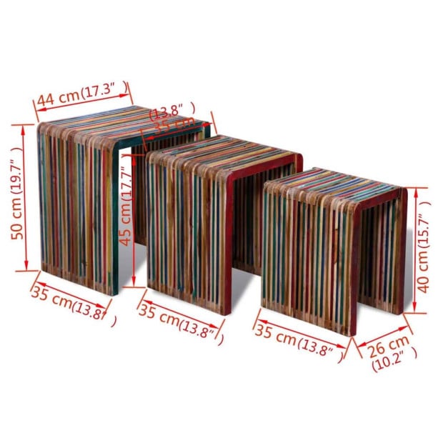 Nesting Table Set 3 Pieces Colourful Reclaimed Teak Image 8