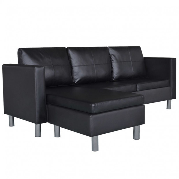 Sectional Sofa 3-seater Artificial Leather Black Image 2