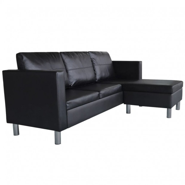 Sectional Sofa 3-seater Artificial Leather Black Image 4