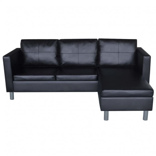 Sectional Sofa 3-seater Artificial Leather Black Image 5