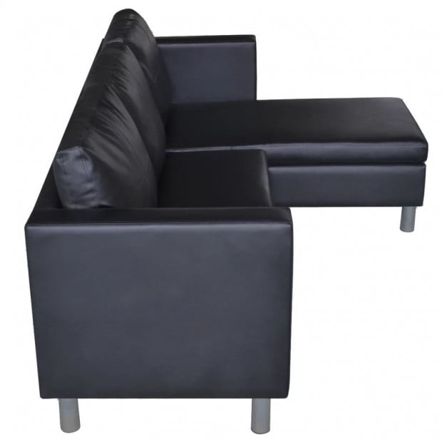 Sectional Sofa 3-seater Artificial Leather Black Image 6