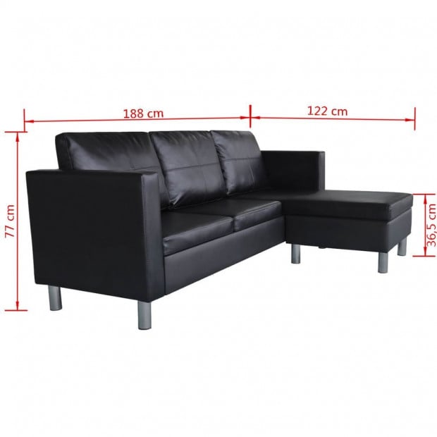 Sectional Sofa 3-seater Artificial Leather Black Image 9