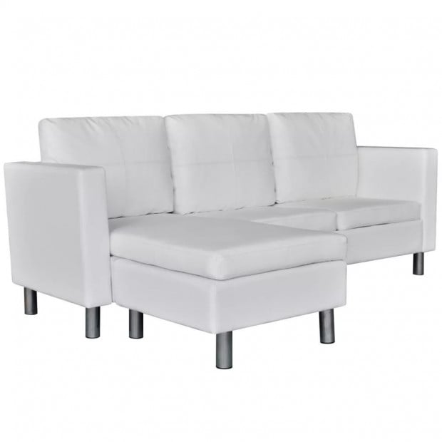 Sectional Sofa 3-seater Artificial Leather White Image 2