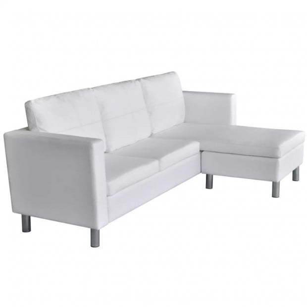 Sectional Sofa 3-seater Artificial Leather White Image 4