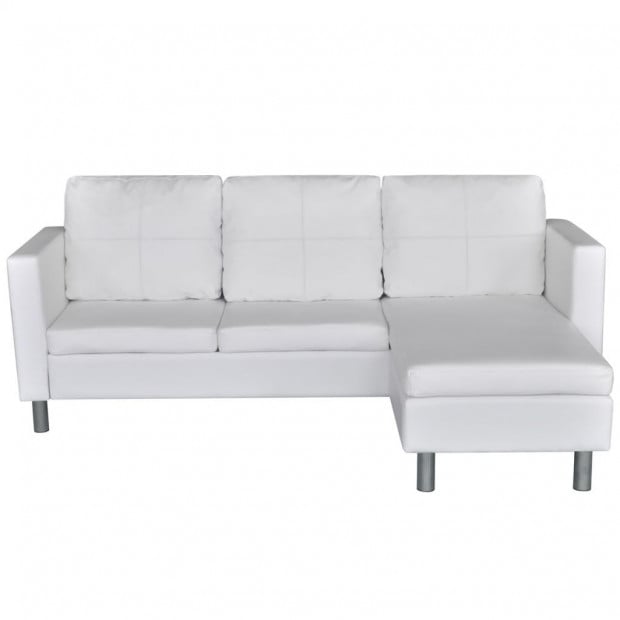 Sectional Sofa 3-seater Artificial Leather White Image 5