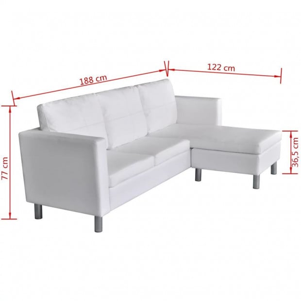 Sectional Sofa 3-seater Artificial Leather White Image 9
