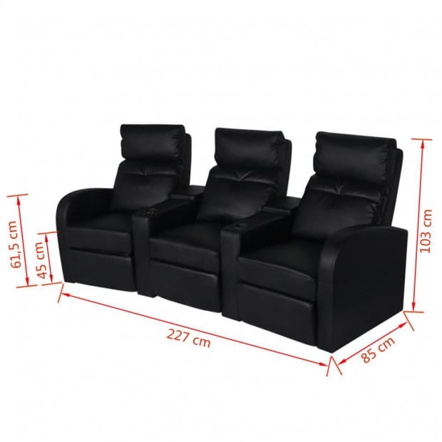 Recliner 3-seat Artificial Leather Black Image 6
