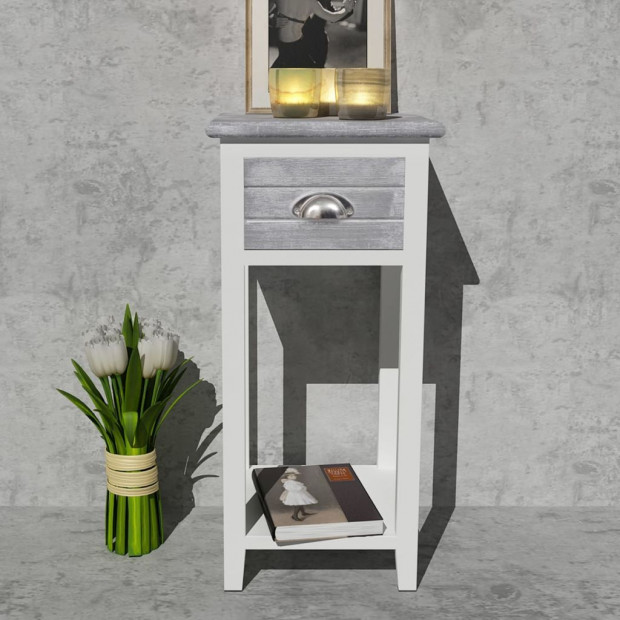 Nightstand With 1 Drawer Grey And White Image 3
