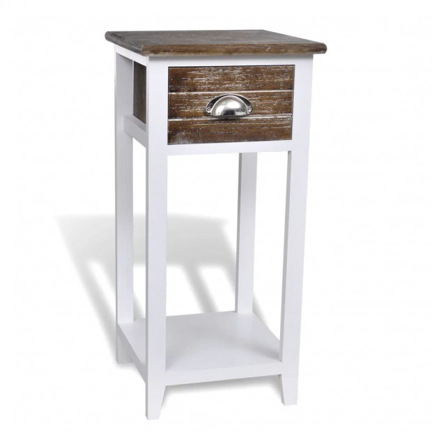 Nightstand With 1 Drawer Brown And White Image 2