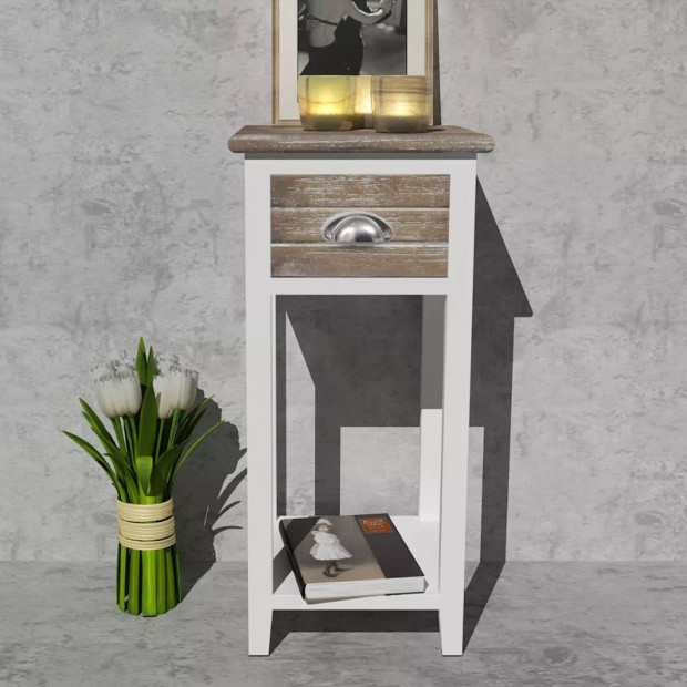 Nightstand With 1 Drawer Brown And White Image 3