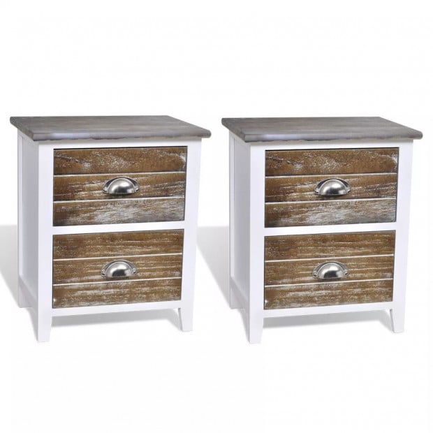 Nightstand 2 Pcs With 2 Drawers Brown And White