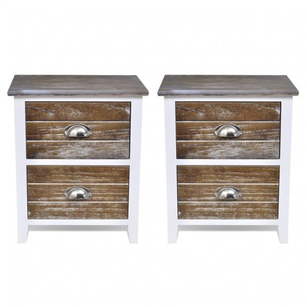 Nightstand 2 Pcs With 2 Drawers Brown And White Image 4