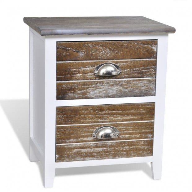 Nightstand 2 Pcs With 2 Drawers Brown And White Image 5