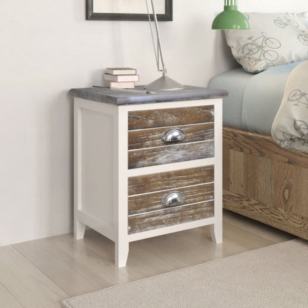 Nightstand 2 Pcs With 2 Drawers Brown And White Image 2