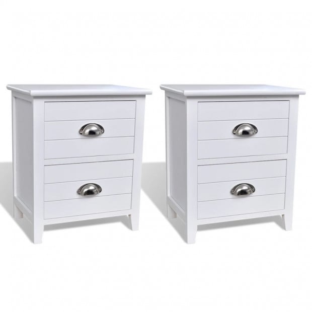 Nightstand 2 Pcs With 2 Drawers White Image 2