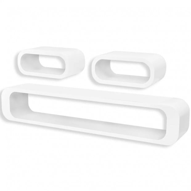 3 White Mdf Floating Wall Display Shelf Cubes Book/dvd Storage