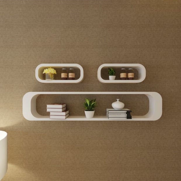 3 White Mdf Floating Wall Display Shelf Cubes Book/dvd Storage Image 3