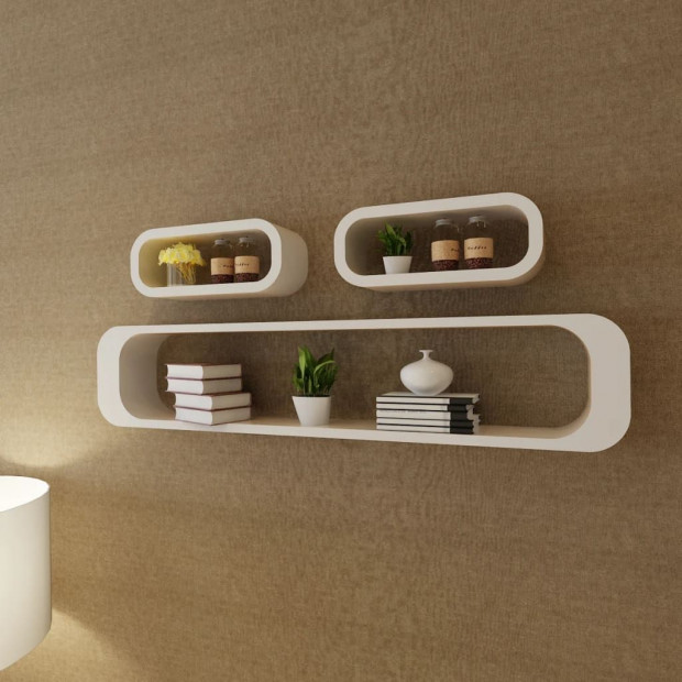 3 White Mdf Floating Wall Display Shelf Cubes Book/dvd Storage Image 2