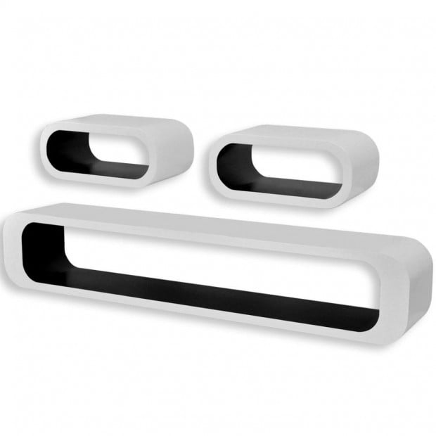 3 White-black Mdf Floating Wall Display Shelf Cubes Storage