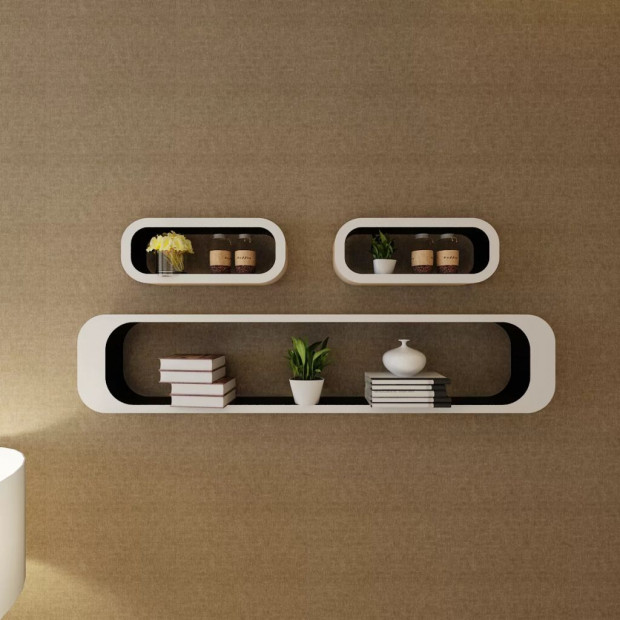 3 White-black Mdf Floating Wall Display Shelf Cubes Storage Image 3