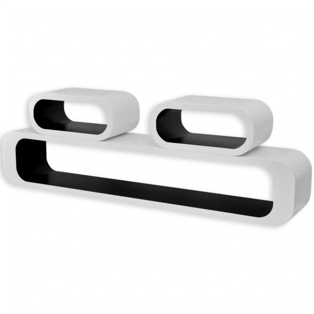 3 White-black Mdf Floating Wall Display Shelf Cubes Storage Image 5