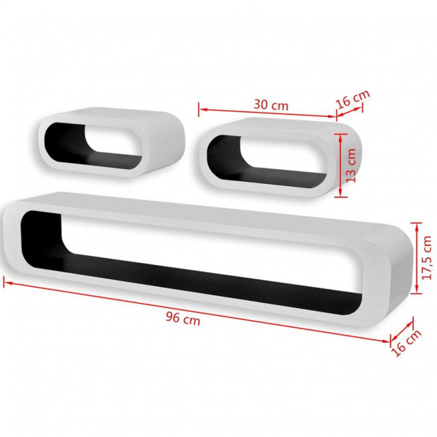3 White-black Mdf Floating Wall Display Shelf Cubes Storage Image 7