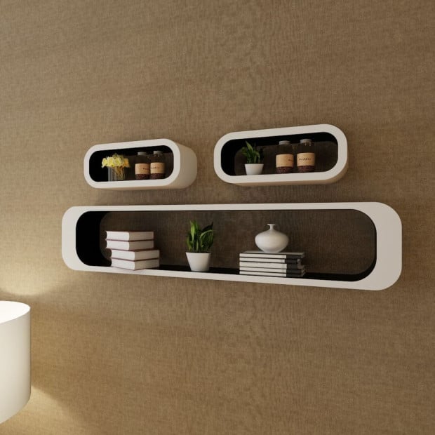 3 White-black Mdf Floating Wall Display Shelf Cubes Storage Image 2