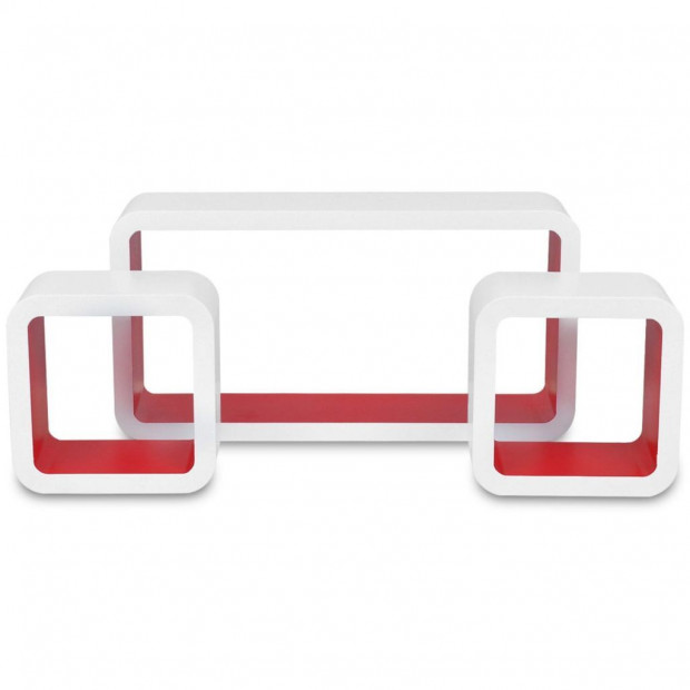 3 White-red Mdf Floating Wall Display Shelf Cubes Book/dvd Storage Image 5