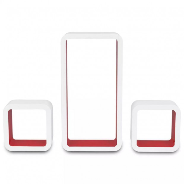 3 White-red Mdf Floating Wall Display Shelf Cubes Book/dvd Storage Image 6