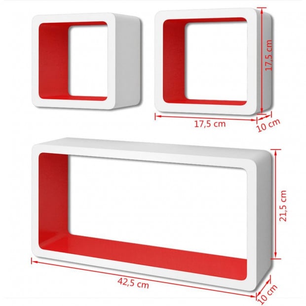 3 White-red Mdf Floating Wall Display Shelf Cubes Book/dvd Storage Image 7