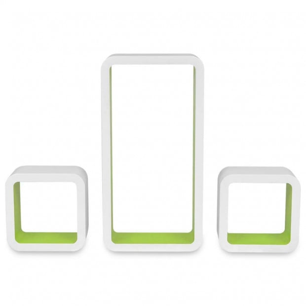 3 White-green Floating Wall Display Shelf Cubes Book/dvd Storage Image 6