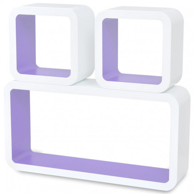 3 White-purple Mdf Floating Wall Display Shelf Cubes Book/dvd Storage Image 4