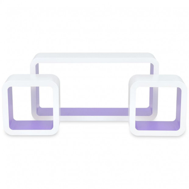 3 White-purple Mdf Floating Wall Display Shelf Cubes Book/dvd Storage Image 5