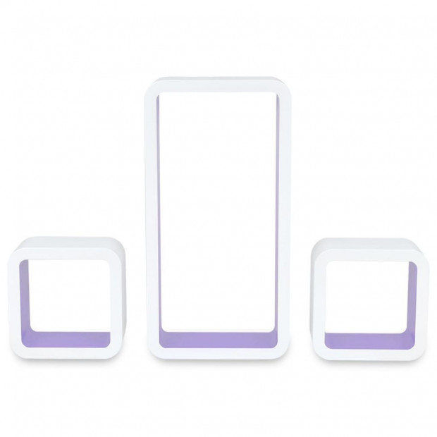 3 White-purple Mdf Floating Wall Display Shelf Cubes Book/dvd Storage Image 6