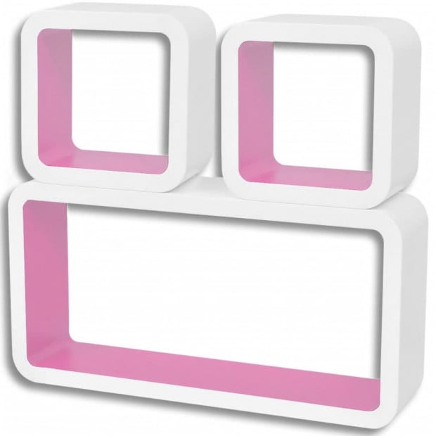 3 White-pink Mdf Floating Wall Display Shelf Cubes Book/dvd Storage Image 4