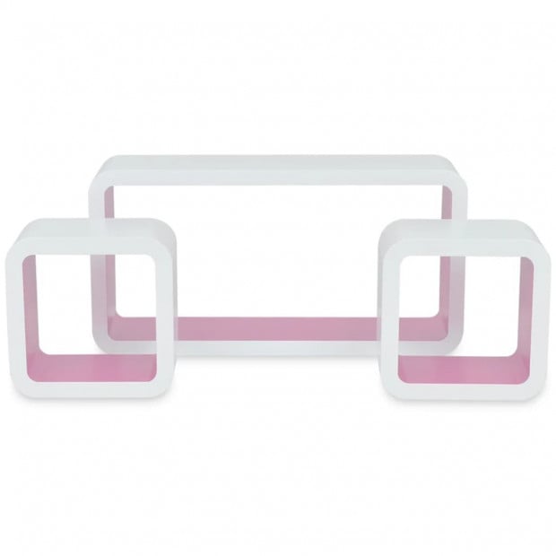 3 White-pink Mdf Floating Wall Display Shelf Cubes Book/dvd Storage Image 5