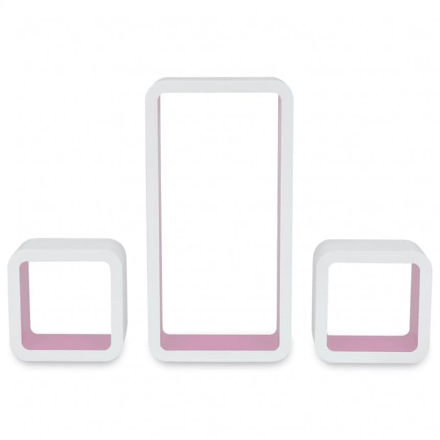 3 White-pink Mdf Floating Wall Display Shelf Cubes Book/dvd Storage Image 6