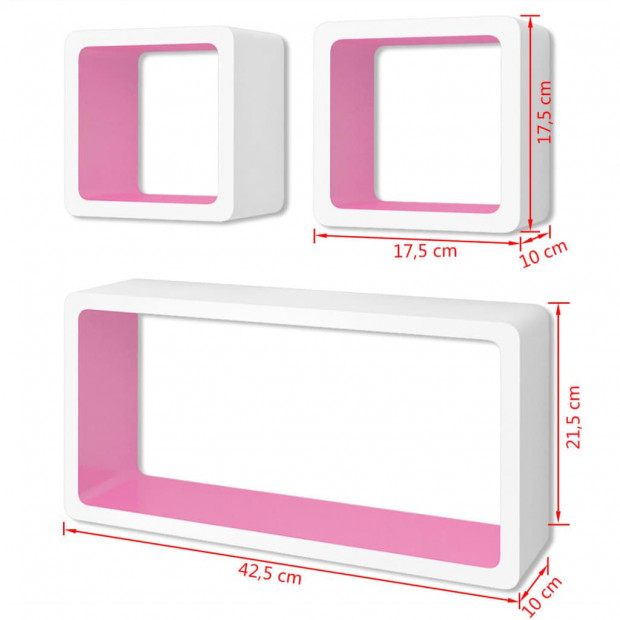 3 White-pink Mdf Floating Wall Display Shelf Cubes Book/dvd Storage Image 7