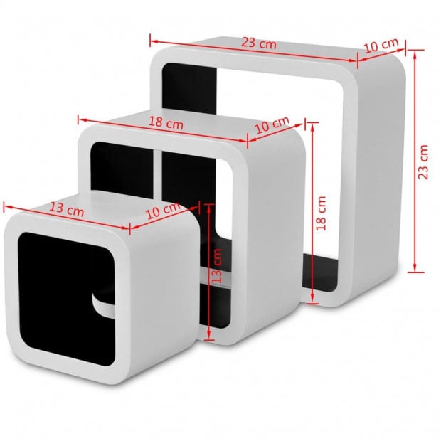 3 White-black Mdf Floating Wall Display Shelf Cubes Book/dvd Storage Image 7