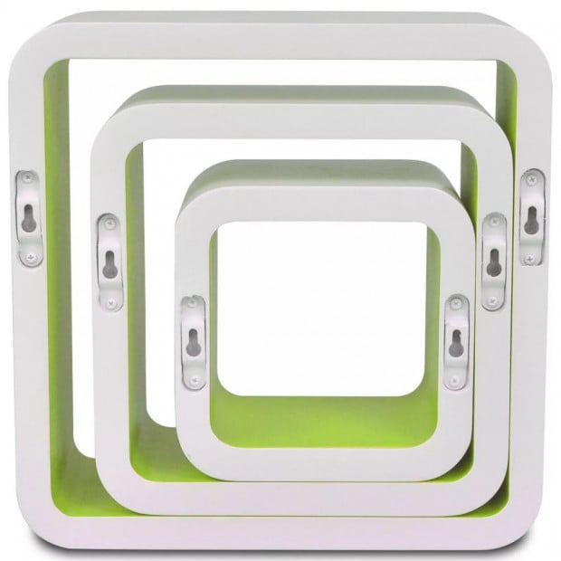 3 White-green Mdf Floating Wall Display Shelf Cubes Book/dvd Storage Image 6