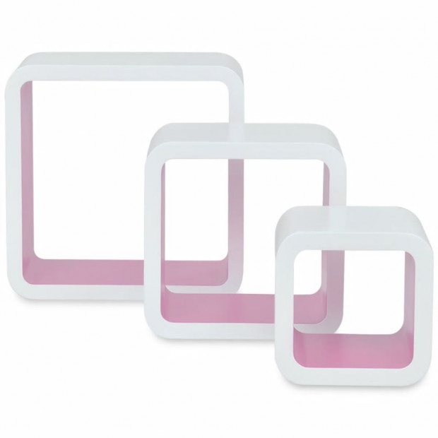 3 White-pink Mdf Floating Wall Display Shelf Cubes Book/dvd Storage Image 3
