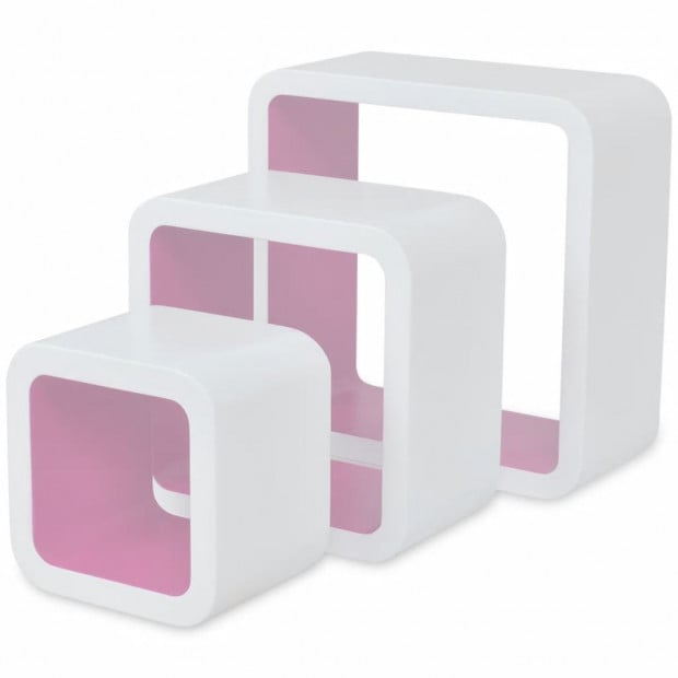 3 White-pink Mdf Floating Wall Display Shelf Cubes Book/dvd Storage Image 4