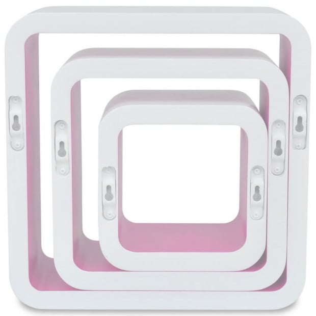 3 White-pink Mdf Floating Wall Display Shelf Cubes Book/dvd Storage Image 5