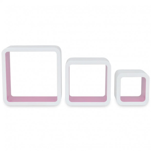 3 White-pink Mdf Floating Wall Display Shelf Cubes Book/dvd Storage Image 6
