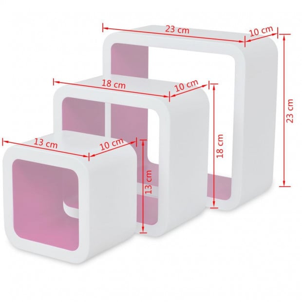 3 White-pink Mdf Floating Wall Display Shelf Cubes Book/dvd Storage Image 7